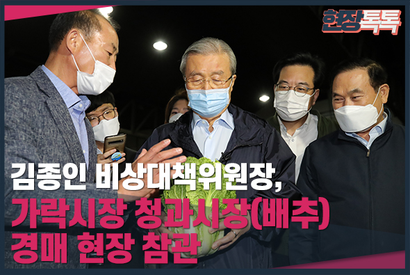 9월 22일  김종인 비상대책위원장, 가락시장 청과시장(배추) 경매 현장 참관