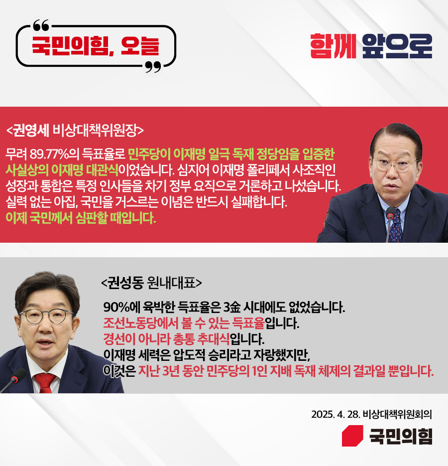 국민의힘, 오늘 (25.4. 28. 비상대책위원회의)